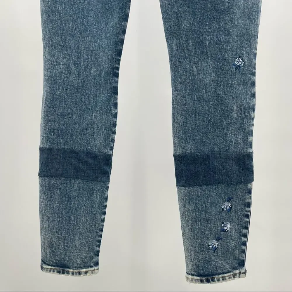 NWOT LUCKY BRAND Denim Jeans Ava Mid Rise Skinny Embroidered Flowers Size 25